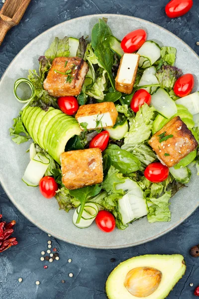 Chutný Salát Pečeným Sýrem Tofu Zeleninou Bylinkami Diety — Stock fotografie