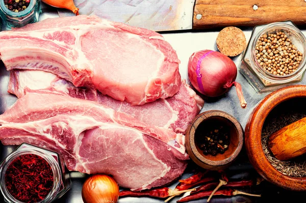 Świeże Mięso Wieprzowe Gotowania Schab Wieprzowy Niegotowany — Zdjęcie stockowe