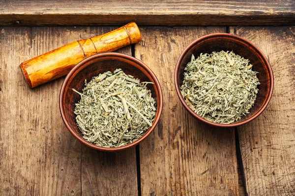 Dried Wormwood Bowl Homeopathic Herbs Herbal Medicine — Stock Photo, Image