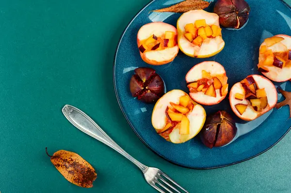 Baked autumn apples and figs. Low-calorie dessert. Menu recipe place.