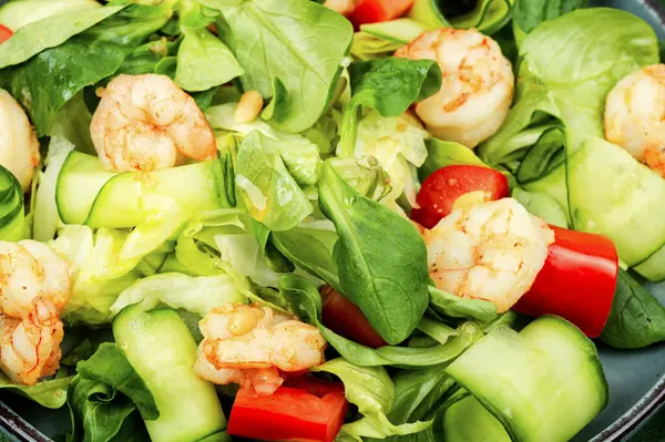 Skål Med Fersk Salat Grønnsaker Urter Reker Eller Reker Thai – stockfoto