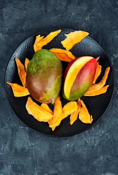 Dried Fresh Mango Fruit Candied Slices Mango Fruit Top View — Stock Photo, Image