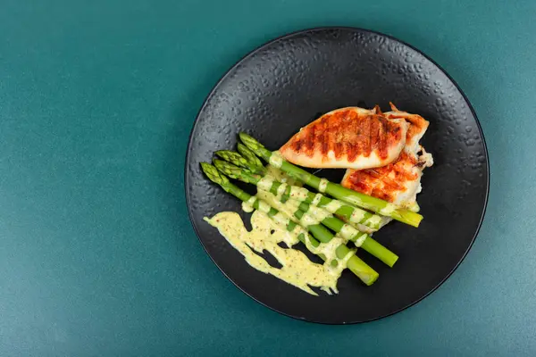 Roasted Grilled Chicken Breast Fillet Green Asparagus Grilled Meat Asparagus Royalty Free Stock Images