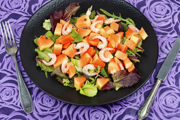 Salad Fresh Papaya Shrimp Prawns Greens Thai Food Stock Image