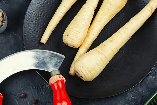 Uncooked Useful Whole Parsnips Roots Kitchen Table Top View Royalty Free Stock Photos