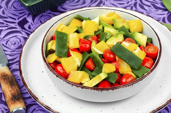 Fresh Vegetable Salad Bell Pepper Tomato Avocado Runner Beans Green Stock Image