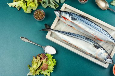 Limonlu ve baharatlı taze uskumru. Metin için boşluk.