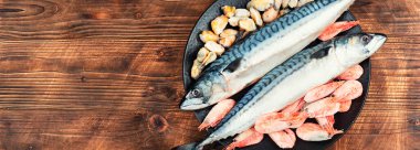 Pişirmek için malzemeli çiğ uskumru balığı. Boşluğu kopyala.