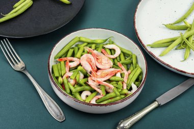 Healthy shrimp salad, prawn and and green beans. Healthy food. clipart