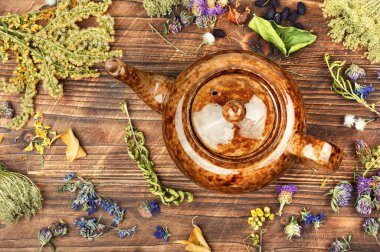 Çeşitli bitkisel çay çeşitleri. Doğal ilaç, bitkisel ilaç..