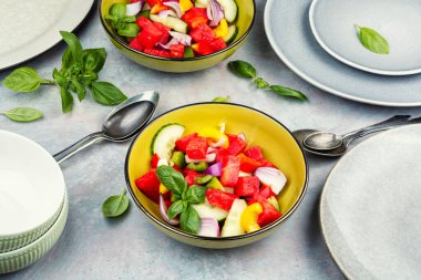 Yaz diyet salatası, karpuz, salatalık ve dolmalık biber..