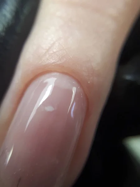 Clear Finger Nail Glare Close Manicurist Hand Black Glove — Stock Photo, Image
