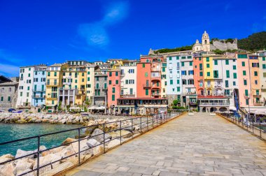 View of City Porto Venere - Harbor at beautiful coast scenery - travel destination of Province of La Spezia - Italy