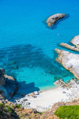 Capo Vaticano 'dan Praia di Fuoco ve Spiaggia di Ficara' nın muhteşem manzarası - cennet sahili ve kıyı manzarası - Calabria, İtalya 'da seyahat yeri