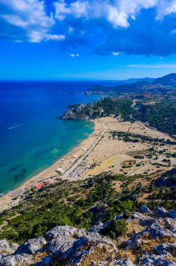 Tsambika Beach - View from Monastery of Panagia Kyra Psili - Paradise coast scenery of Rhodes - Travel destination in Greece clipart