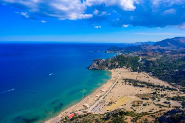 Tsambika Beach - View from Monastery of Panagia Kyra Psili - Paradise coast scenery of Rhodes - Travel destination in Greece clipart