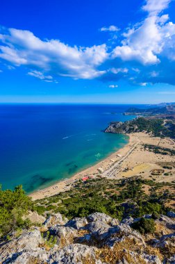 Tsambika Beach - View from Monastery of Panagia Kyra Psili - Paradise coast scenery of Rhodes - Travel destination in Greece clipart