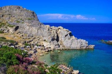 St. Paul Plajı - Paralia Agios Pavlos - Lindos Cennet Koyu - Yunanistan 'ın Rodos kentinde seyahat yeri