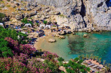 St. Paul Plajı - Paralia Agios Pavlos - Lindos Cennet Koyu - Yunanistan 'ın Rodos kentinde seyahat yeri