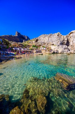 St. Paul Plajı - Paralia Agios Pavlos - Lindos Cennet Koyu - Yunanistan 'ın Rodos kentinde seyahat yeri
