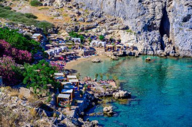 St. Paul Plajı - Paralia Agios Pavlos - Lindos Cennet Koyu - Yunanistan 'ın Rodos kentinde seyahat yeri