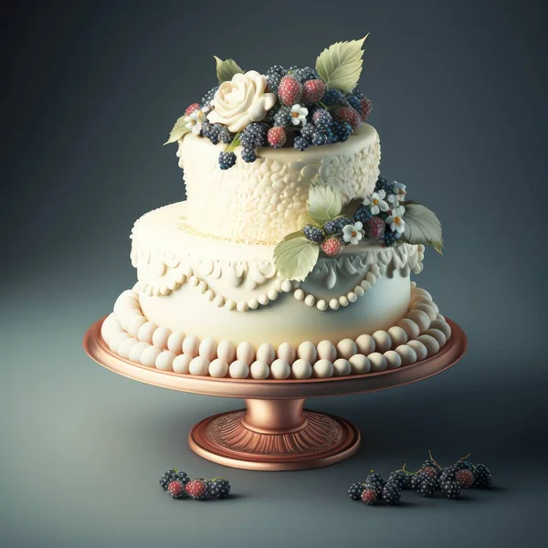 Chic Modern Wedding Cake Delicate Elegant Design Rechtenvrije Stockafbeeldingen