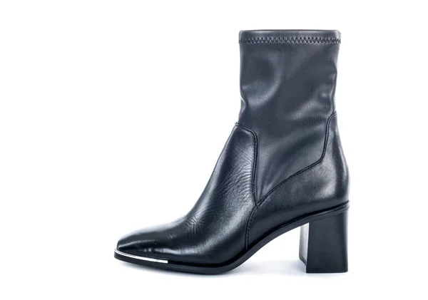 Frauen Schwarzes Leder High Heel Stiefeletten Mit Metall Square Toe — Stockfoto