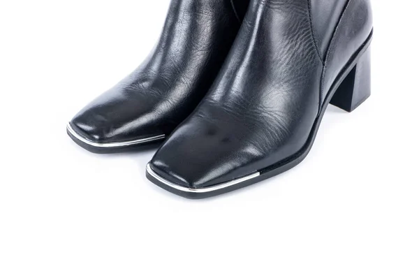 Une Paire Chaussures Cheville Talons Hauts Cuir Noir Pour Femmes — Photo
