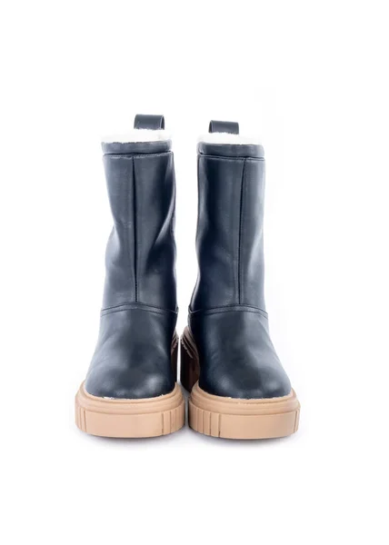 Ένα Ζευγάρι Των New Women Chunky Heel Black Winter Boots — Φωτογραφία Αρχείου