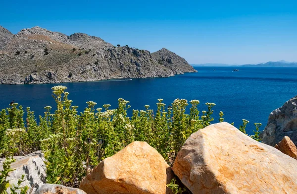 Utsikt Över Det Vackra Blå Egeiska Havet Från Vägen Mellan — Stockfoto
