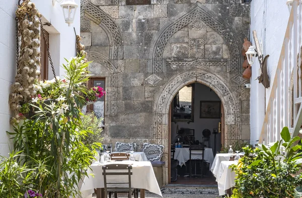 Ein Außenbereich Eines Gehobenen Restaurants Lindos Rhodos Griechenland — Stockfoto