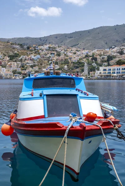 Una Vista Vicino Una Barca Pesca Colorata Con Case Colorate — Foto Stock
