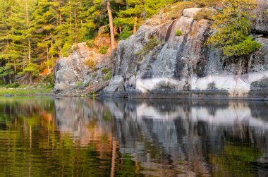 Ontario, Fransız Nehri 'nin Sakin Çam Koyu' nda Büyük Kaya Karşısında Kunduz Pansiyonu