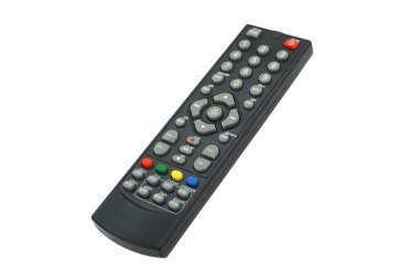 Uzaktan kumandalı televizyon beyaz arkaplanda izole edildi.
