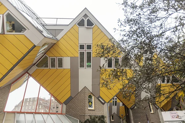 Fotografia Kubuswoning Domy Sześcianu Rotterdamie Holandia Kolor Żółty Oryginalna Architektura — Zdjęcie stockowe