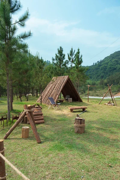 Bosque Paisaje Granja Cabaña Madera Simple — Foto de Stock