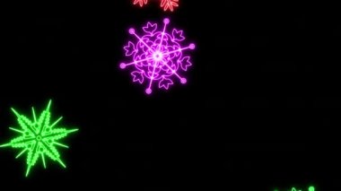 Canlandırılmış neon kar taneleri. Üç boyutlu neon renkli animasyon. Noel neon animasyonu. Neon kar. Animasyon neon Noel Baba. Neon Noel Baba.