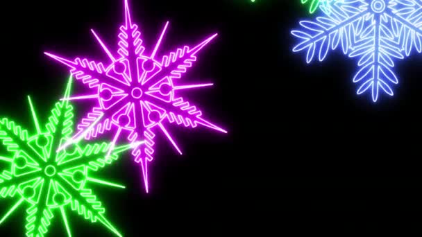 Copos Nieve Neón Animados Animación Color Neón Animación Neón Navidad — Vídeo de stock