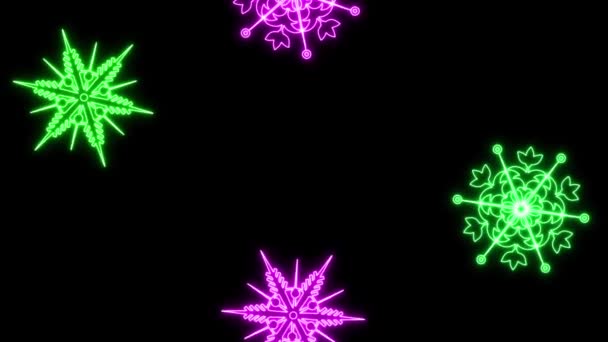 Canlandırılmış Neon Kar Taneleri Boyutlu Neon Renkli Animasyon Noel Neon — Stok video