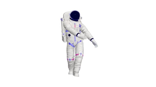 3D宇航员舞蹈 空间穿着宇航服跳舞的宇航员的真实感3D动画 — 图库视频影像