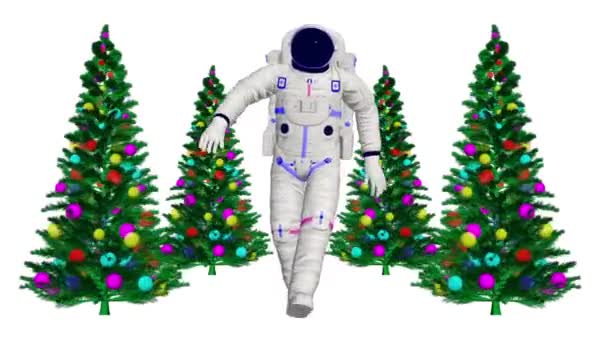 Astronot Noel Ağacıyla Dans Ediyor Uzayda Noel Dansı Animasyon Dansçısı — Stok video