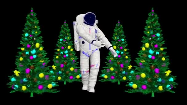 Űrhajós Táncol Karácsonyfával Karácsonyi Tánc Űrben Animációs Tánc Űrhajós — Stock videók