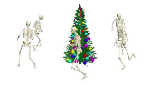 Los Esqueletos Bailan Con Árbol Navidad Los Esqueletos Navidad Bailan — Vídeos de Stock