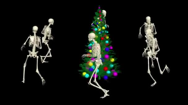 Σκελετοί Χορεύουν Χριστουγεννιάτικο Δέντρο Σκελετοί Των Χριστουγέννων Χορεύουν Σκελετοί Χορού — Αρχείο Βίντεο