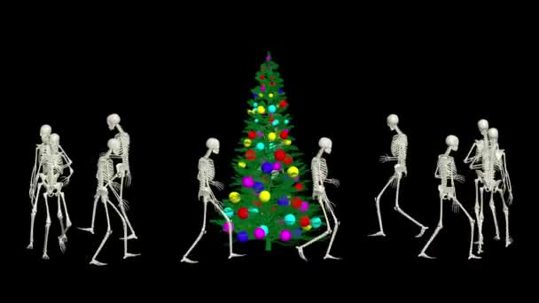 Los Esqueletos Bailan Con Árbol Navidad Los Esqueletos Navidad Bailan — Vídeo de stock