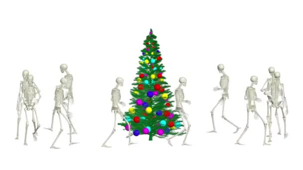 Los Esqueletos Bailan Con Árbol Navidad Los Esqueletos Navidad Bailan — Vídeo de stock