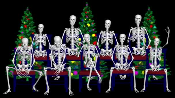 Los Esqueletos Sentados Hablando Con Árbol Navidad Los Esqueletos Navidad — Vídeo de stock