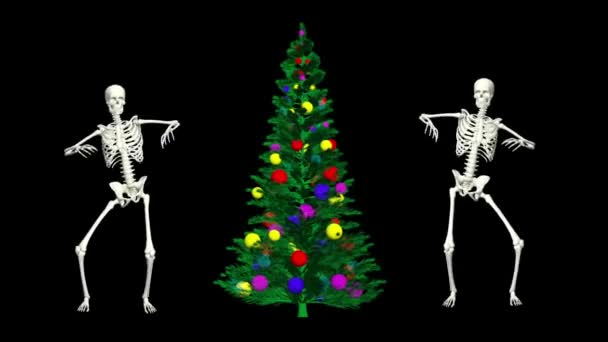Esqueletos Estão Dançar Com Árvore Natal Esqueletos Natal Dançam Esqueletos — Vídeo de Stock