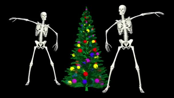 Σκελετοί Χορεύουν Χριστουγεννιάτικο Δέντρο Σκελετοί Των Χριστουγέννων Χορεύουν Σκελετοί Χορού — Αρχείο Βίντεο