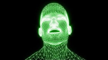 Konuşan ağ kafa. Kafa, ızgara dokusuyla konuşuyor. Animasyon dili konuşan ağ kafa. Konuşan ağ maskesi.